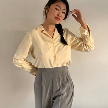 90s silk blouse / vintage ivory buttercream silk crepe deadstock shirt blouse | S M 
