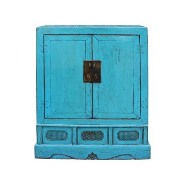 Chinese Distressed Rustic Turquoise Aqua Blue Foyer Console Table Cabinet cs5080E 