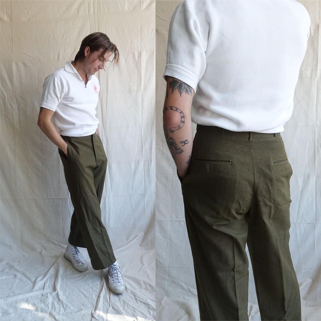 Vintage 40s Field Trousers/ 1940s Wool Army Pants/ Drab