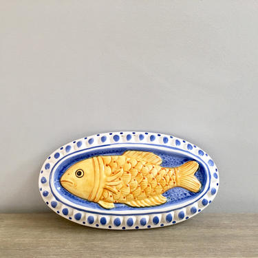 Vintage Ceramic Fish Mold Wall Hanging French Country Coastal