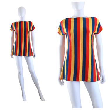 1970s Red Yellow & Blue Jersey Stripe Blouse - Primary Colors Blouse - 1970s Blouse - 70s Top - Vintage Striped Top - 70s Shirt | Size Large 