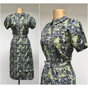 Vintage 1940s Floral Print Dress, 40s Cap Sleeve Frock, WWll Day Dress, Swing Dance Era, Small 34&quot; Bust 26&quot; Waist 