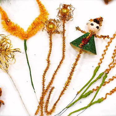 VINTAGE: 10pc Holiday Picks - Mercury Bead Picks - Flower Pick - Millinery Flower - Gift Wrapping - Holiday Decor - SKU 16-E2-00032861 