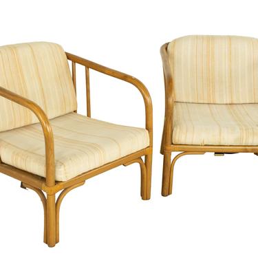 Franco Albini Style Mid Century Italian Rattan Lounge Chairs - Pair - mcm 