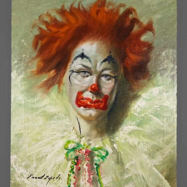 Vintage Oil Painting Clown 20 x 24 Circus Art Sad Clown 