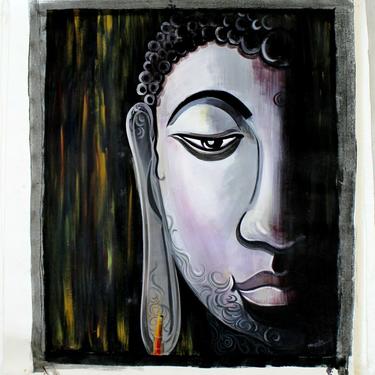 Contemporary Modern Unframed Original Oil on Canvas Painting of Buddha By Mamata 