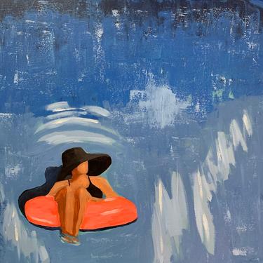 Floating, 24x 24x 1.5 inch, Barton Springs, Texas art, swimming painting, hand painted original, unique art, interior design, decor 