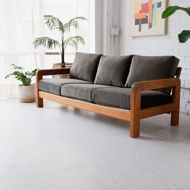 Wood Frame Smokey Grey Velvet Sofa