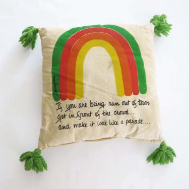 Vintage 60s Rainbow Throw Pillow - Funny Novelty Square Accent Pillow - Boho Eclectic Home Decor 