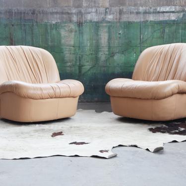 FANTASTIC 80's Beige Leather Post Modern Upholstered Sculptural Lounge Chair with Gliding / Rocking feature! (Pair Avail, sold Individually) 