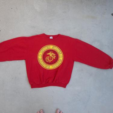 Vintage Sweatshirt USMC United States Marine Corps 1990s 1980s Distressed Unique Grunge Small Preppy Hip Hop Hype Clothing Skateboard 