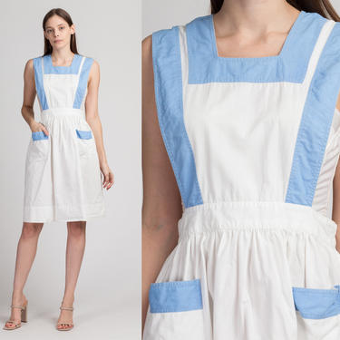 1960s Pinafore Nurse Dress Large Vintage White Blue Nursing