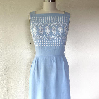1950s Toni Todd pale blue wiggle dress 