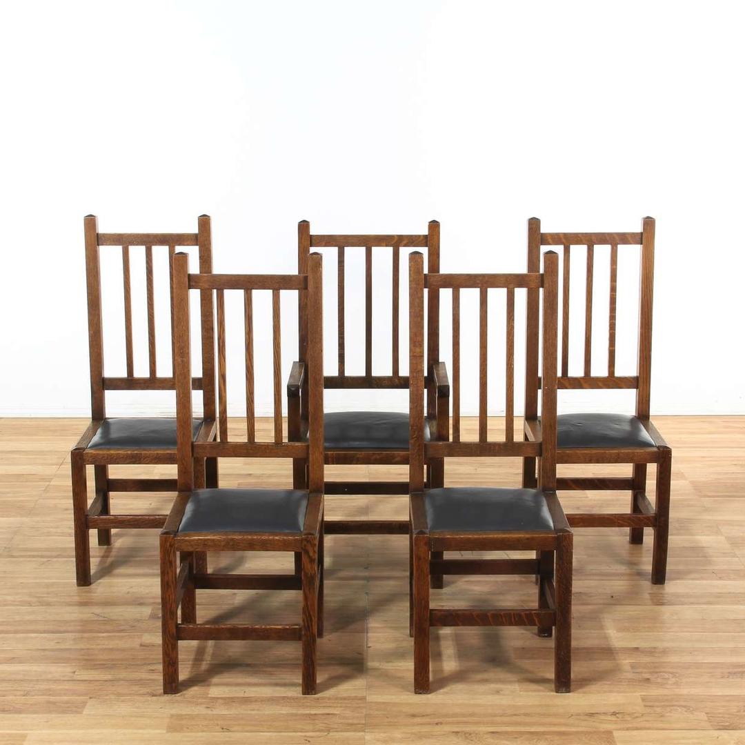 5 Mission Style Dining Chairs w/ Black Leather Seat Loveseat (Los