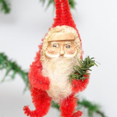 Vintage Santa Christmas Ornament, Hand Painted Face, Cotton Beard, Chenille  Body 