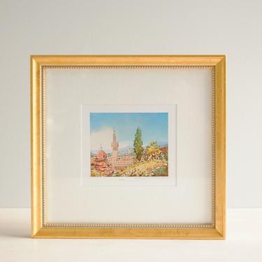 Vintage Small Landscape Watercolor Painting of Florence, Italy, 8.5&amp;quot; x 7.75&amp;quot; Framed Watercolor Painting, Signed Landscape Painting 