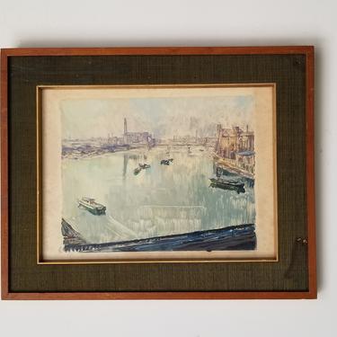 Early 20th Century Impressionist Style Boston Harbor Painting by Arthur Clifton Goodwin, Framed. 