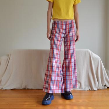 70s cotton plaid seersucker cropped mid rise flares 