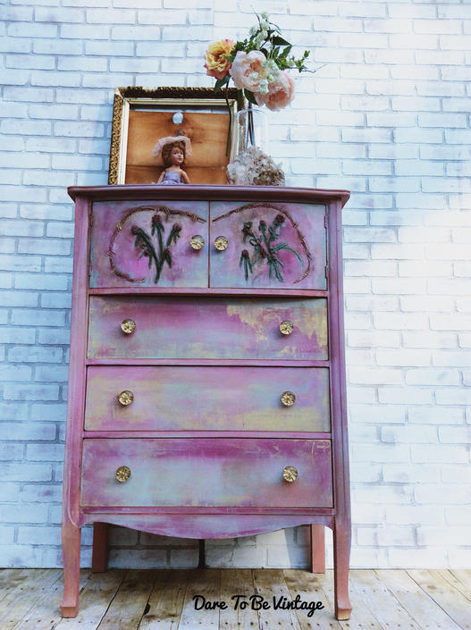 Bohemian Dresser Cabinet Painted Pink Dresser Painted