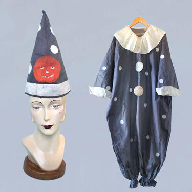 PIERROT ONESIE お茶会　ピエロ RARE! Antique Halloween Costume / 1920s Polka Dot Cotton