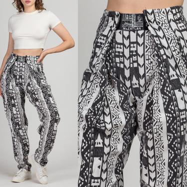 80s 90s Black & White Geometric Joggers - 26&quot; to 33&quot; | Vintage Mazatlan Retro Striped Chinle Print Streetwear Sweatpants 