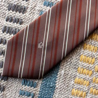 Vintage 1970s Dior Striped Tie - Brown & White Diagonal Stripe Christian Dior Necktie 