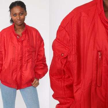 80s Puffer Jacket Red Ski Jacket Bomber Jacket Puffy Coat | Shop Exile ...