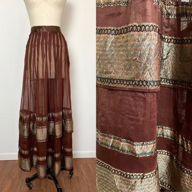 Antique 1900s Skirt Silk Mesh Edwardian Sheer Size Medium 