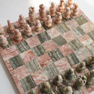 Large Vintage Onyx Chess Set | Onyx Chess Board 