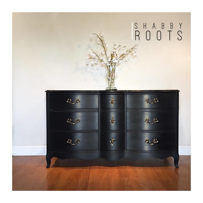 Sold Black French Provincial Triple Dresser Vintage By Bassett