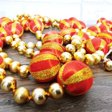 2 Red and Gold Mercury Bead Glass Garland Strand Vintage Christmas Decoration Made in Japan 