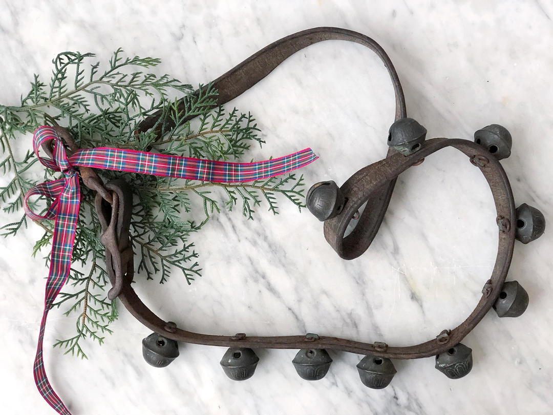 Vintage European Sleigh Bells on Leather Strap, Antica Market