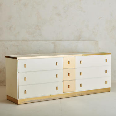 White Dresser with Brass Details by Luciano Frigerio