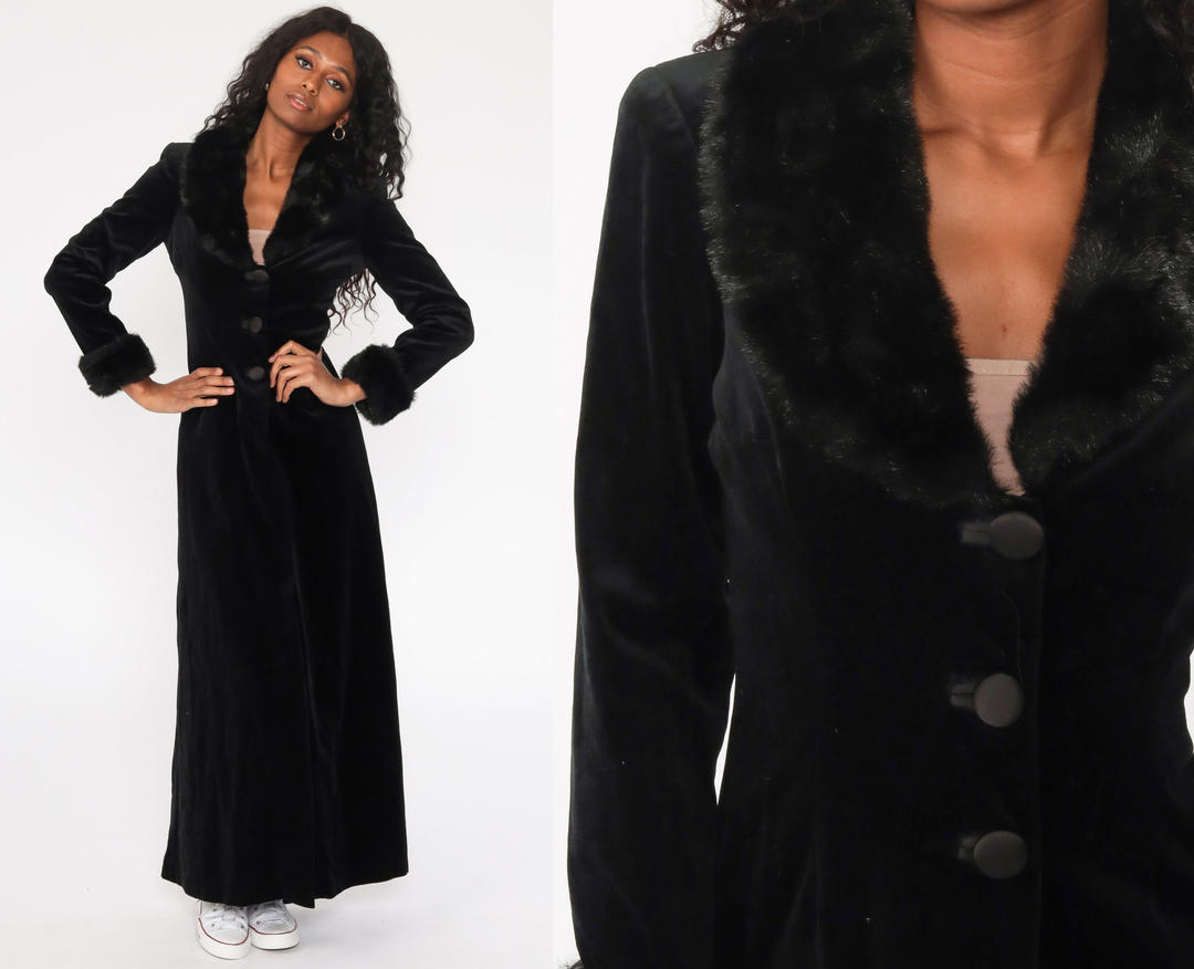 90’s Vintage Cejon Black Faux Fur Lambswool Glam popular Goth Waist Length Coat Jacket