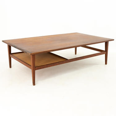 Wake House Mid Century Walnut and Rattan Shelf Coffee Table - mcm 