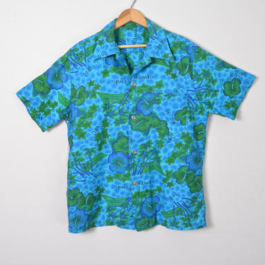 Vintage 1950s 1960s Hawaiian Shirt Cotton Tiki Souvenir 