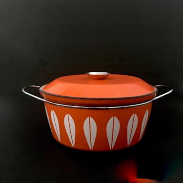 A Fine Vintage Mid Century Enamled Orange Catherine Holm Lotus Design Bowl W/Lid Norway 1960 