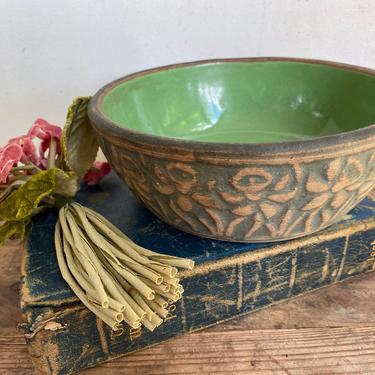 Vintage Robinson Ransbottom Luxor Daffodil Green Low Bowl,  U.S. Pottery Narcissus Bowl, Brushware 