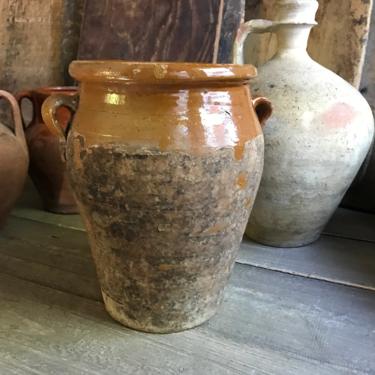 19th C Pottery Jar, Confit, Terra Cotta Pot, Large Olive Jar, Slip Glaze Pottery, Rustic Farmhouse, Farm Table 