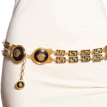 1990'S GIANNI VERSACE Gold Metal Link Medusa Face Chain Belt 