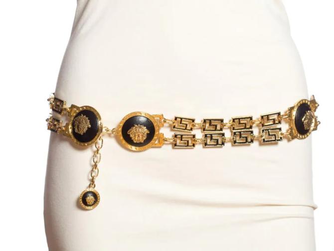 1990'S GIANNI VERSACE Gold Metal Link Medusa Face Chain Belt, Morphew