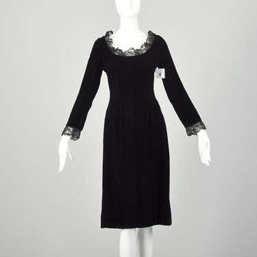 Medium 1970s Mollie Parnis Dress Black Velvet Classic  Cocktail Party Modest Evening Gown 