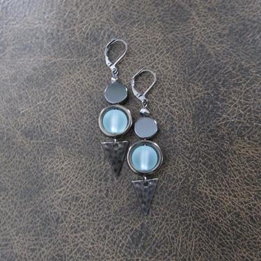 Blue sea glass earrings, boho chic earrings, tribal ethnic earrings, bold earrings, gunmetal earrings, unique artisan earrings, ice blue 