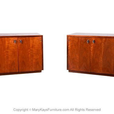 Pair Mid Century Walnut Nightstands Cabinets Attributed to Jack Cartwright 