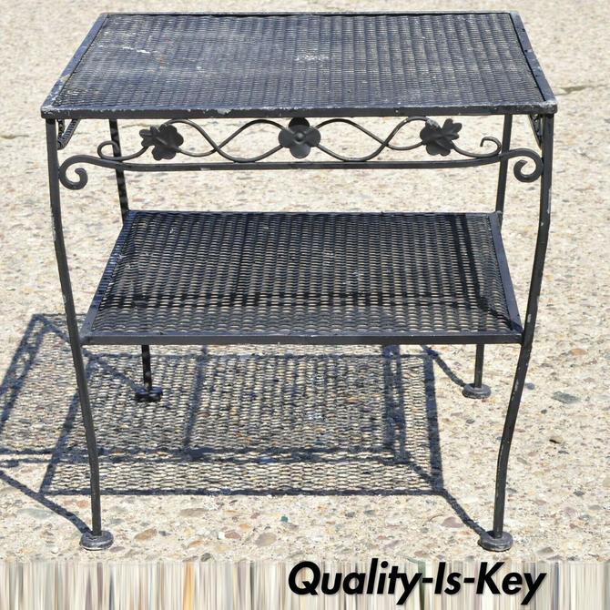 Vintage Russell Woodard Wrought Iron 2 Tier Metal Mesh Patio