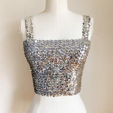 Vintage 1970s Silver Sequin Top / XS 