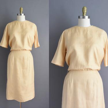 vintage 1950s dress | Buttery Silk Cocktail Party Pencil Skirt Dress | Medium | 50s vintage dress 