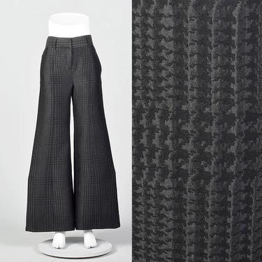 XS 1990s Giorgio Armani Wide Leg Pants Black on Black Houndstooth Low Rise Pants Silk Wool Blend Separates 90s Vintage 