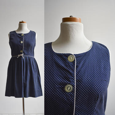 1950s Navy Blue Swiss Dot Day Dress 