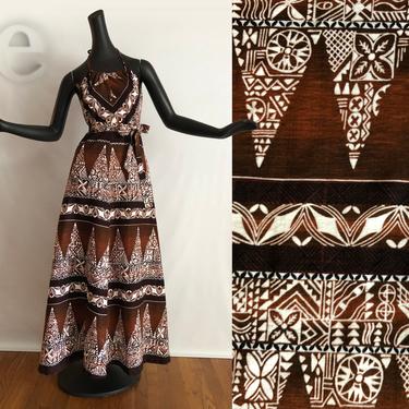 Vintage 60s 70s Hawaiian Maxi Halter Dress • Adjustable | Ellie Mayhem ...